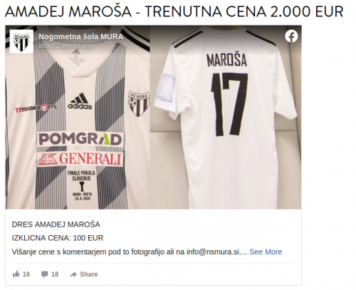 Najvišjo ceno je dosegel dres Amadeja Maroše, 2000 evrov.
