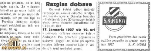 Voščilo SK Mure ob prehodu v leto 1937.