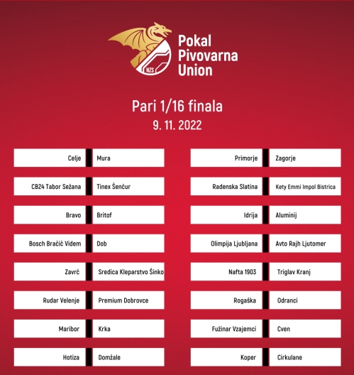 Pari 1/16 finala pokala Pivovarne Union.