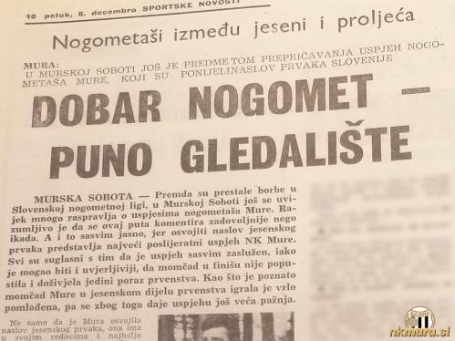 Nogometaši Mure so postali jesenski prvaki v sezoni 1967/68. Za to je zaslužen izreden kolektiv in tudi poln stadion v Fazaneriji.