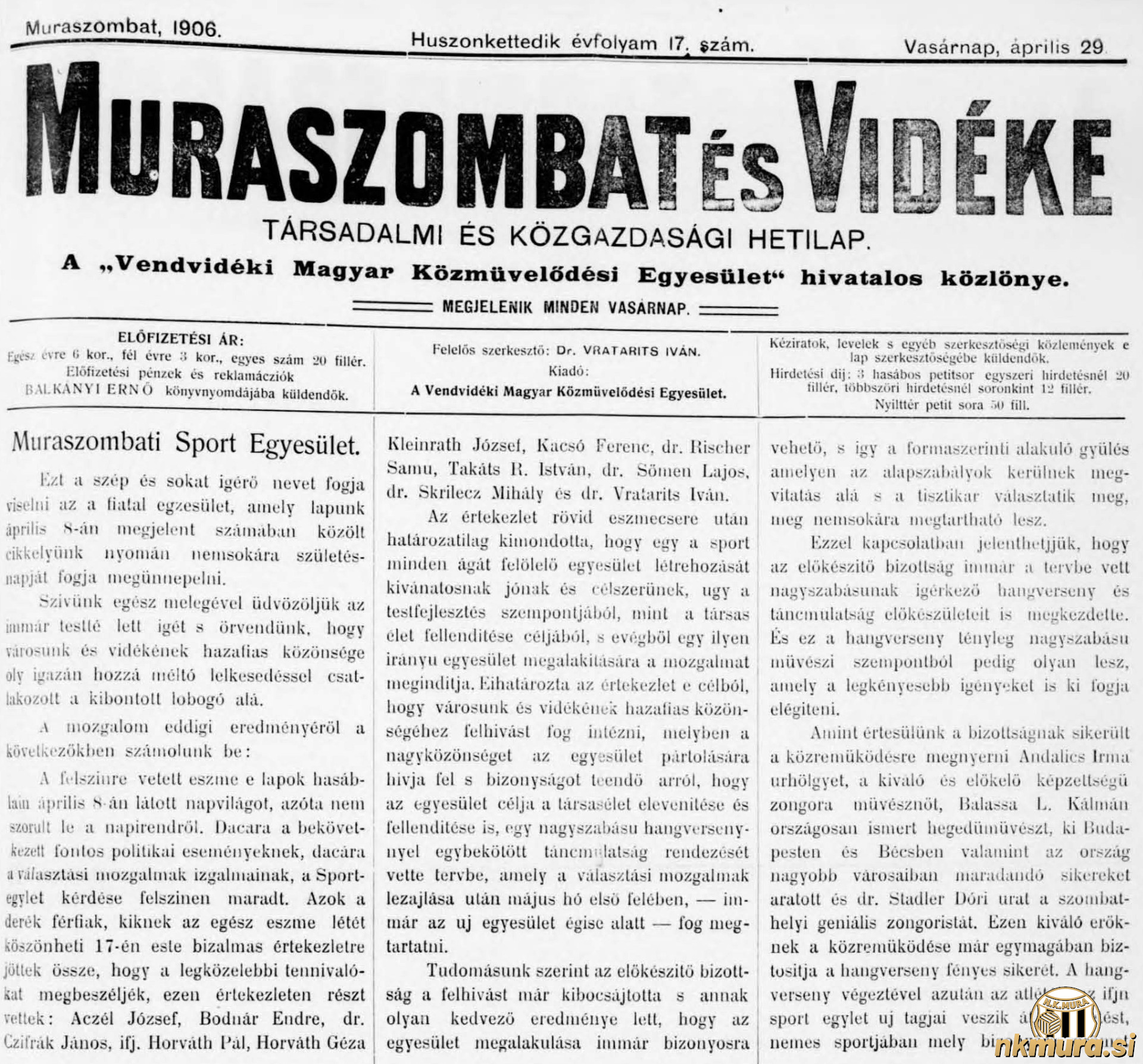 Murskosoboško športno društvo iz leta 1906.