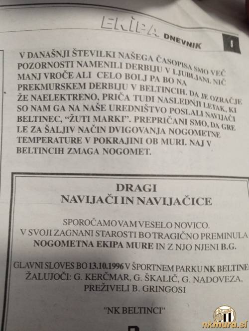 Prispevek v Ekipi, ki je izšel dan pred tekmo.