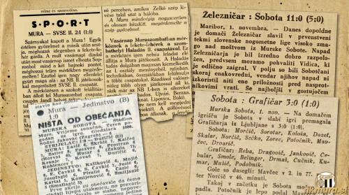 Faksimile časopisnih izrezkov s poročili z vseh štirih tekem Mure 1. novembra.