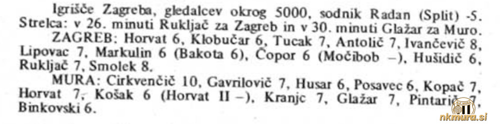 Zapisnik s tekme. Zoran Cirkvenčić je prejel oceno 10.