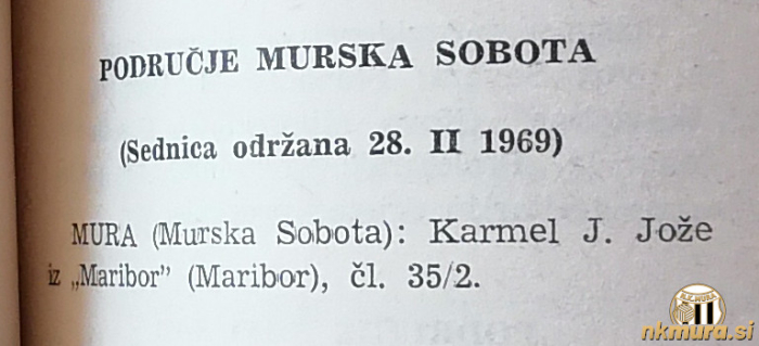 Izsek iz registracijskega zapisnika Jugoslovanske nogometne zveze.