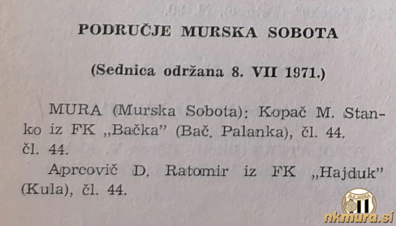 Stanko Kopač je bil za Muro registriran 8. julija 1971.