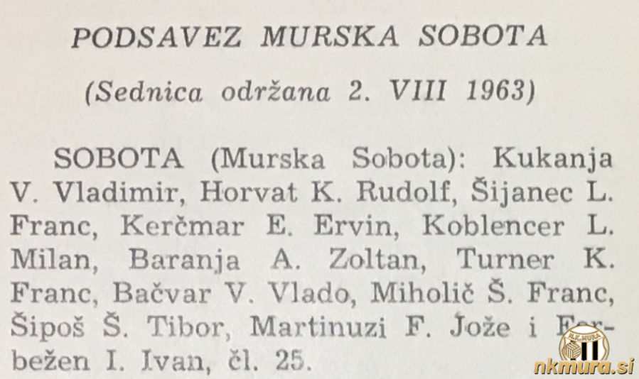 Za Soboto je bilo 2. avgusta 1963 registriranih dvanajst novih igralcev.